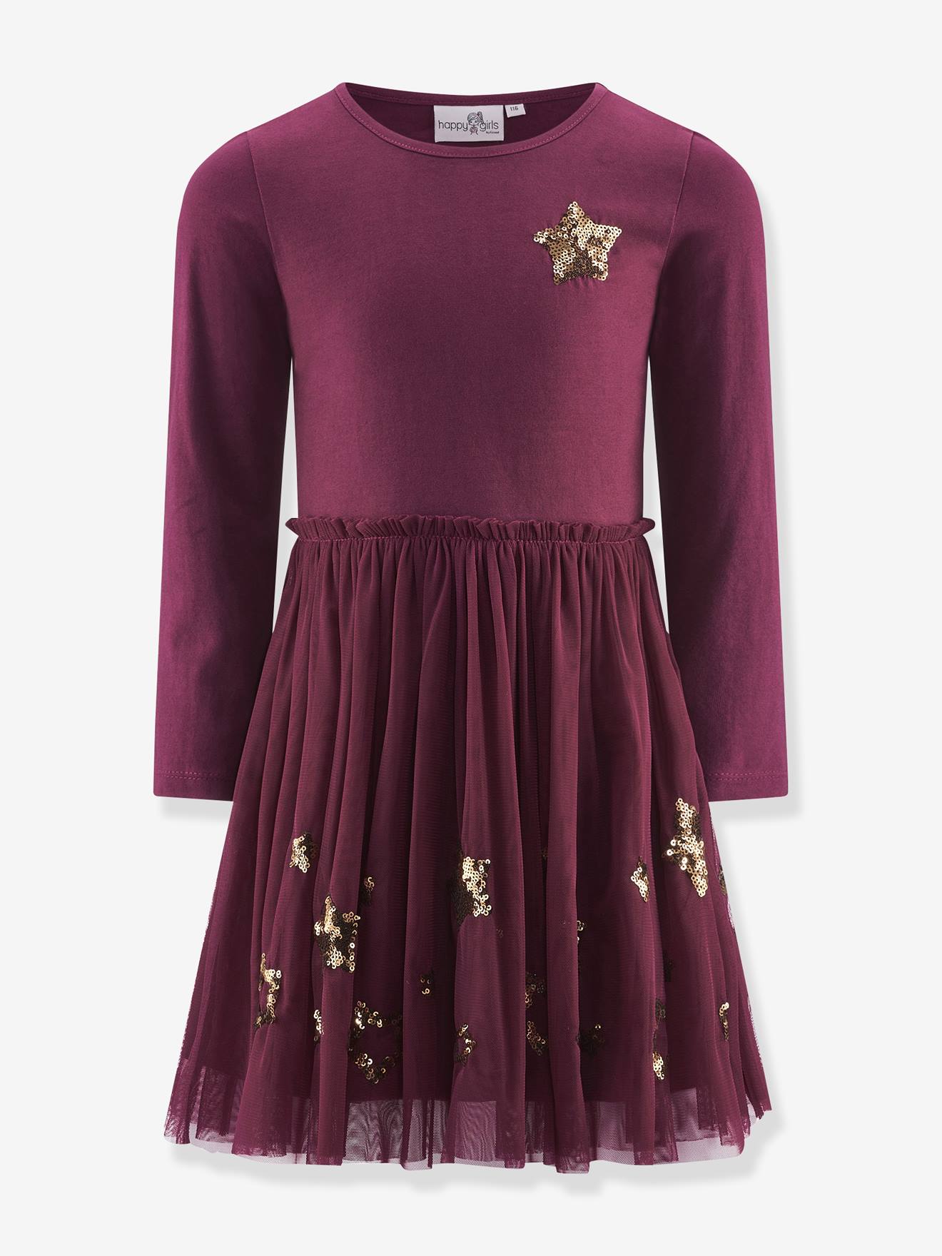 Robe avec étoiles à sequins fille Happy Girls bordeaux