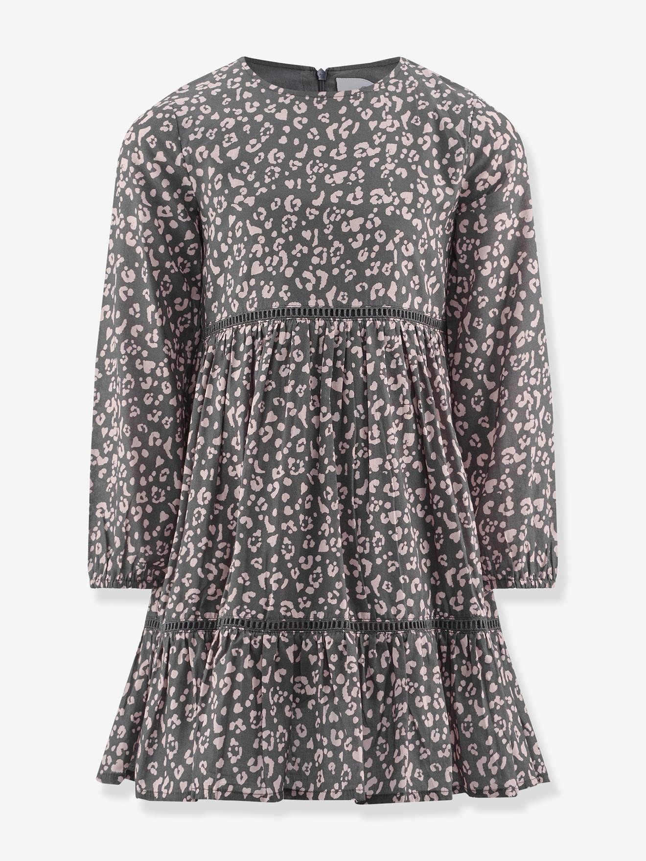 Robe à volants étagés avec imprimé léopard fille Happy Girls gris