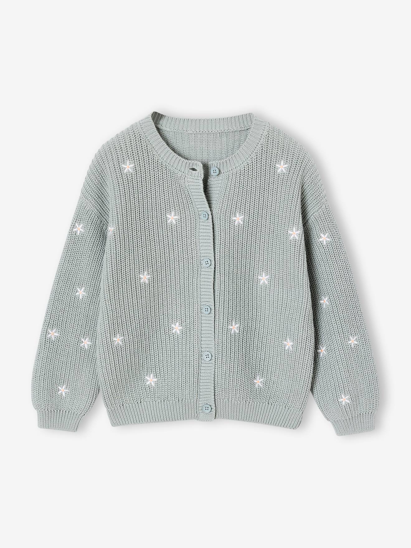Gilet fille fantaisie en côte perlée bleu grisé