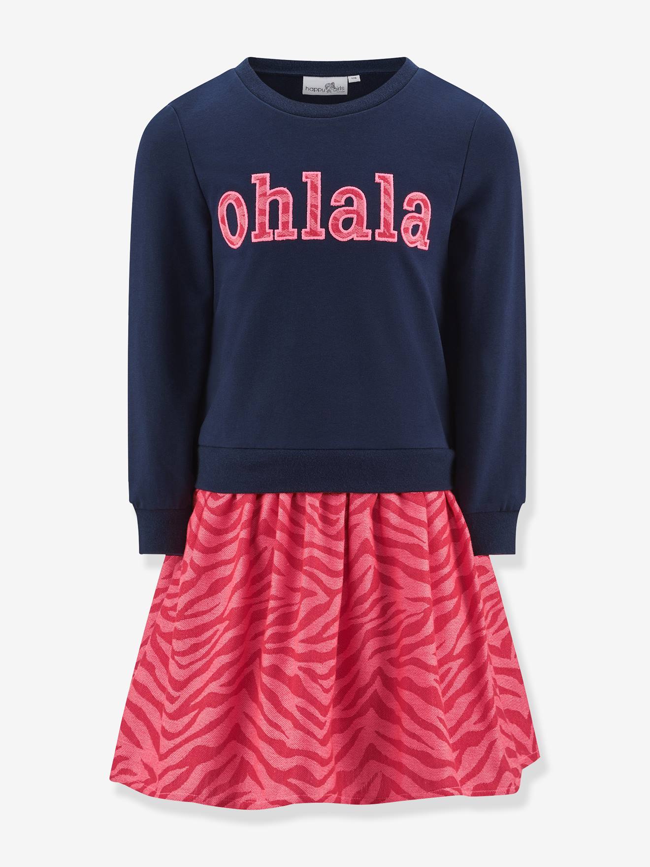 Robe avec inscription Ohlala fille Happy Girls marine