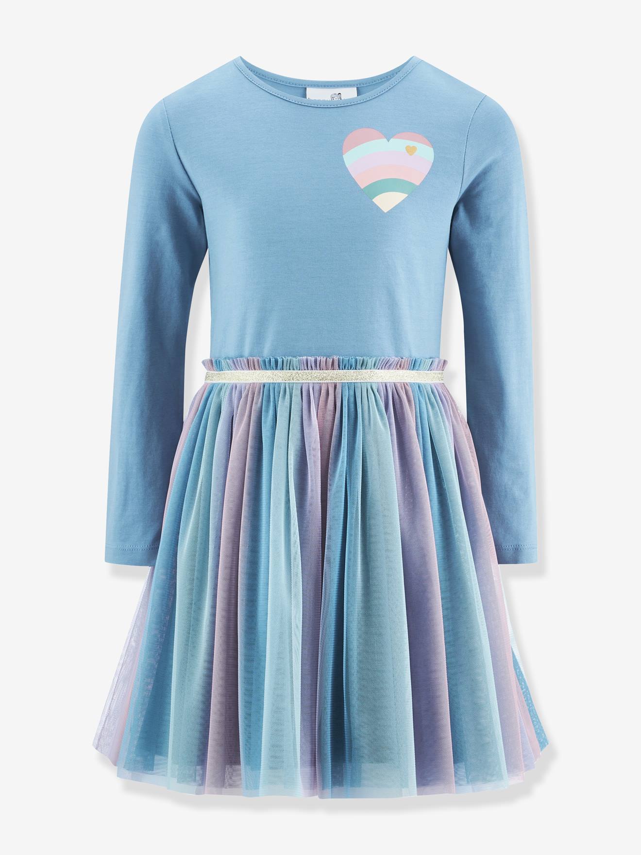 Robe avec cœur arc-en-ciel fille Happy Girls bleu ciel