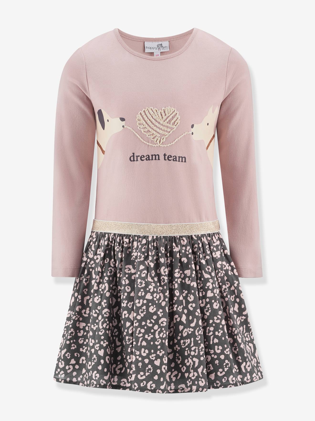 Robe avec imprimé chiens fille Happy Girls rose nude