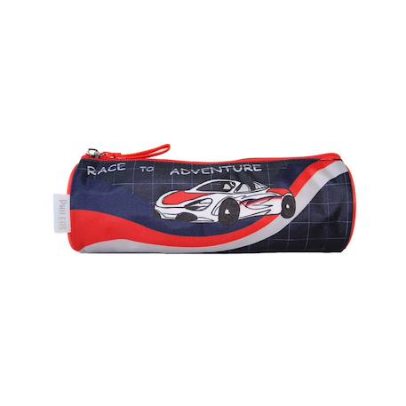 Phileas - trousse scolaire ronde voiture - bleu/rouge - garçon - 1 compartiment zippé  - vertbaudet enfant