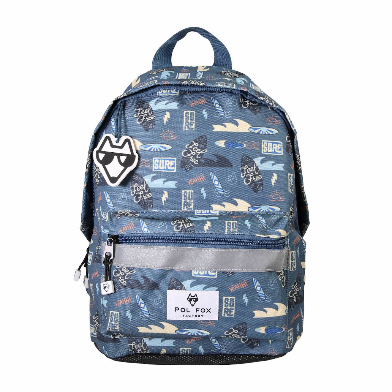 Sac À Dos Mini Garçon Pol Fox Surf - Maternelle - Bleu - Motif Surf Et Vague Bleu