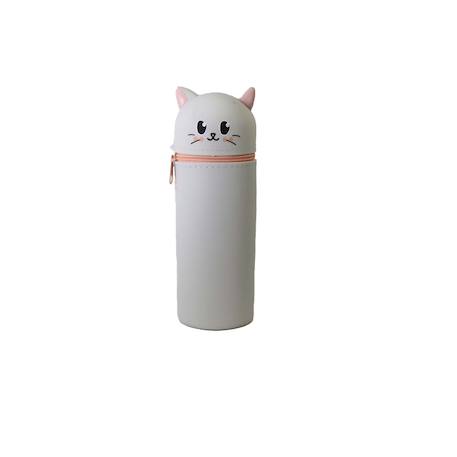 Garçon-Accessoires-Trousse scolaire cylindrique chat - gris - fille - 1 compartiment