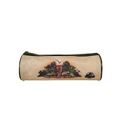 -Jurassic park - trousse scolaire ronde - beige - garçon - 1 compartiment zippé