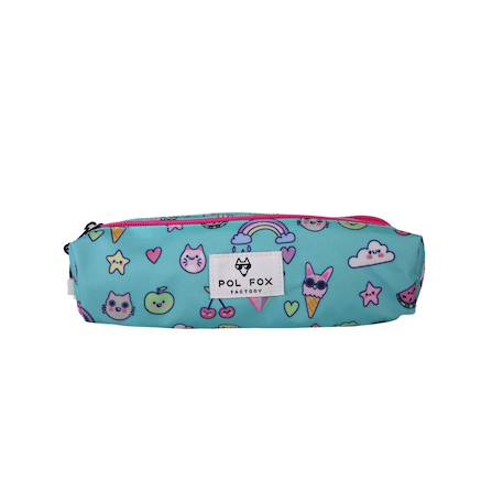 Garçon-Trousse - compartiments fille pol fox kawai - maternelle - primaine - bleu avec des motifs kawai