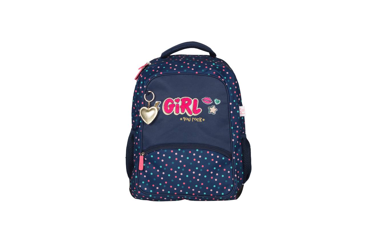 Sac À Dos Fille Kip Girl You Rock Avec 2 Compartiments – Cp/ce1/ce2 – Bleu Marine À Pois Multicolores Marine/multicolore