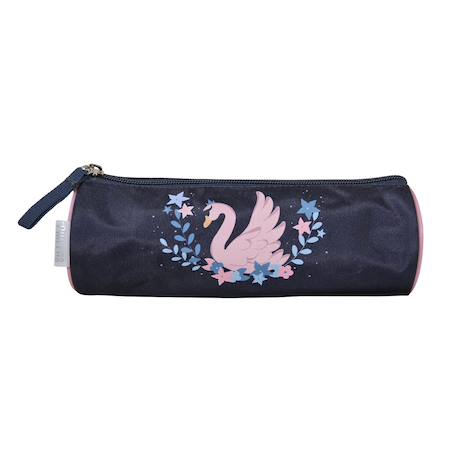 Fille-Phileas-trousse scolaire ronde cygne - bleu marine - rose - fille - 1 compartiment