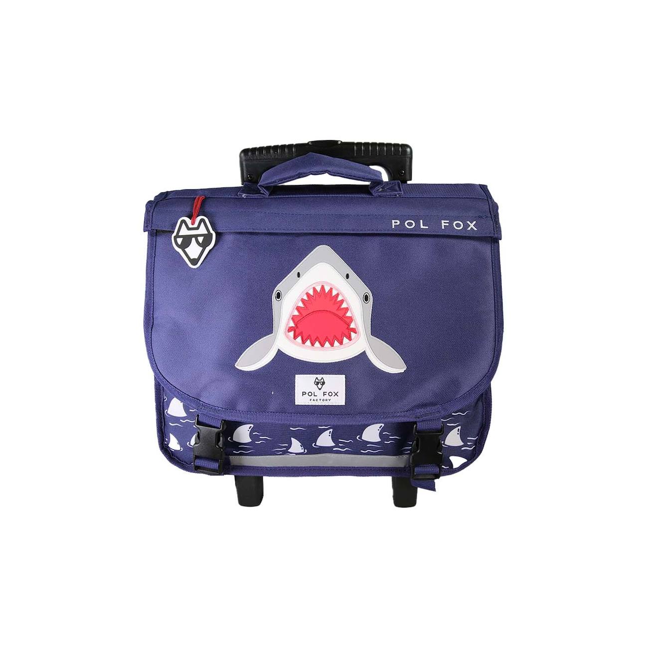Cartable - Roulettes 38 Cm Garçon Pol Fox Shark Réversible Avec - Compartiments - Primaire - Bleu Marine Avec Motif Requin Bleu