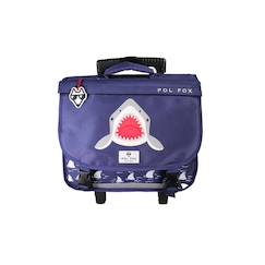 Cartable - roulettes 38 cm garçon pol fox shark réversible avec - compartiments - primaire - bleu marine avec motif requin  - vertbaudet enfant