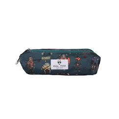 -Trousse - compartiments garçon pol fox robot - maternelle - primaine - bleu avec motif robot