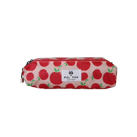 Garçon-Trousse - compartiments fille pol fox pompom - maternelle - primaine - rose et rouge avec motif pomme