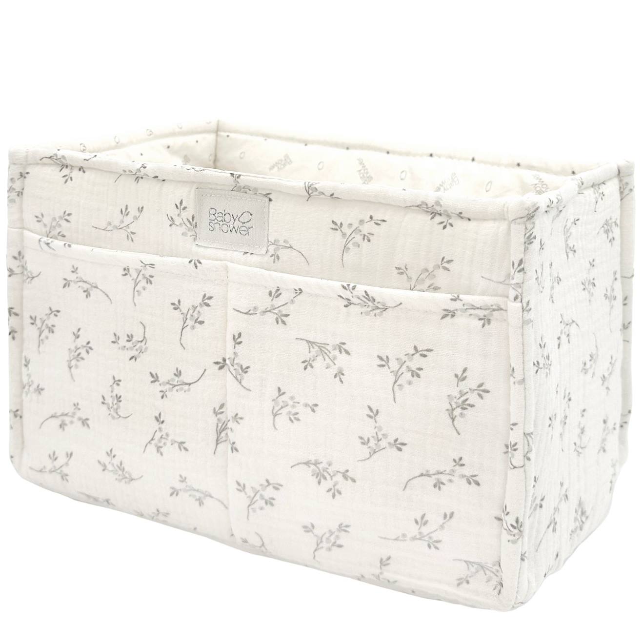 Panier De Toilette Bébé Coton Bio Rangement Change Ecru, Vert