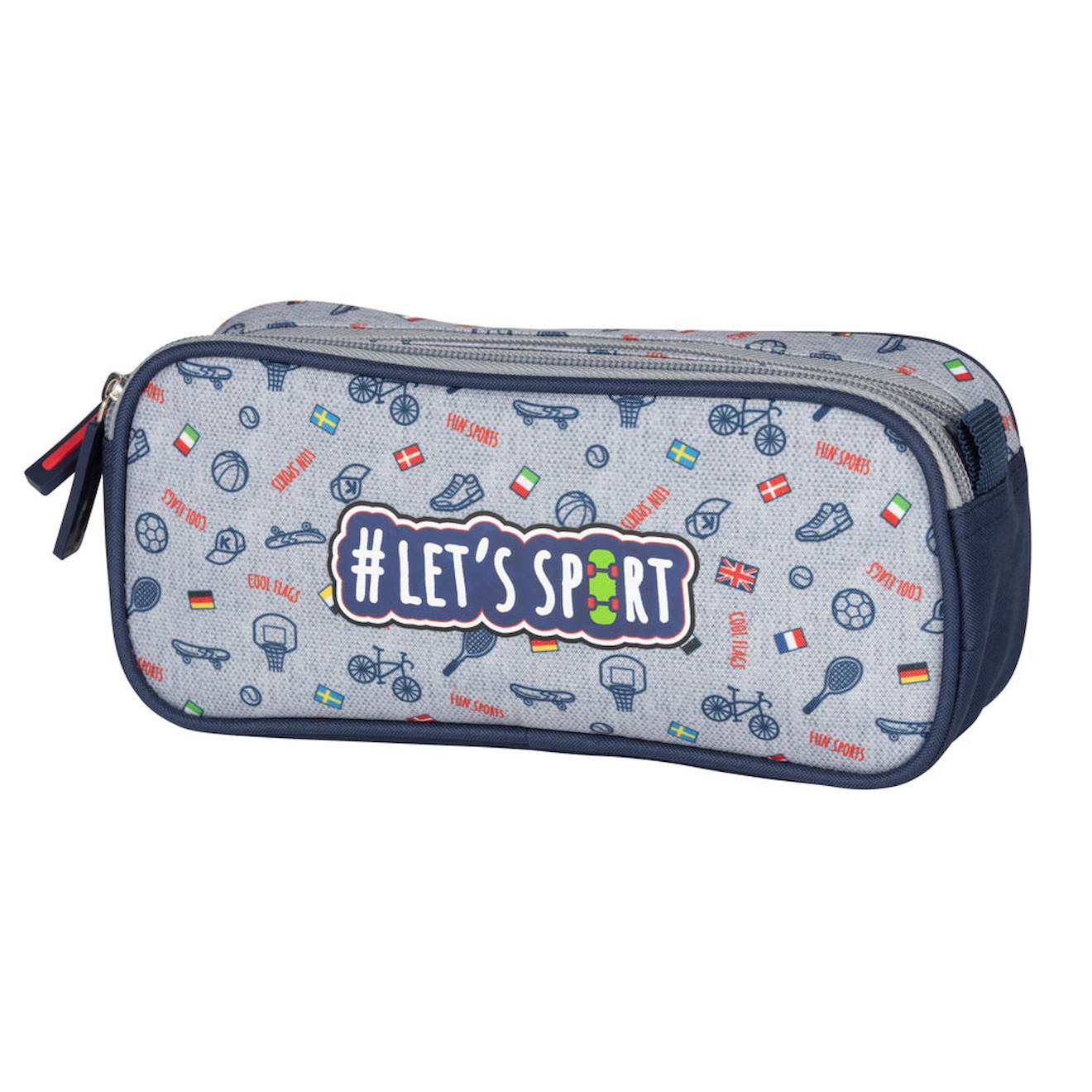 Trousse Rectangulaire Kip En Tissu Synthtique 22 Cm Racing Double Zips Bleu Gris 13 €