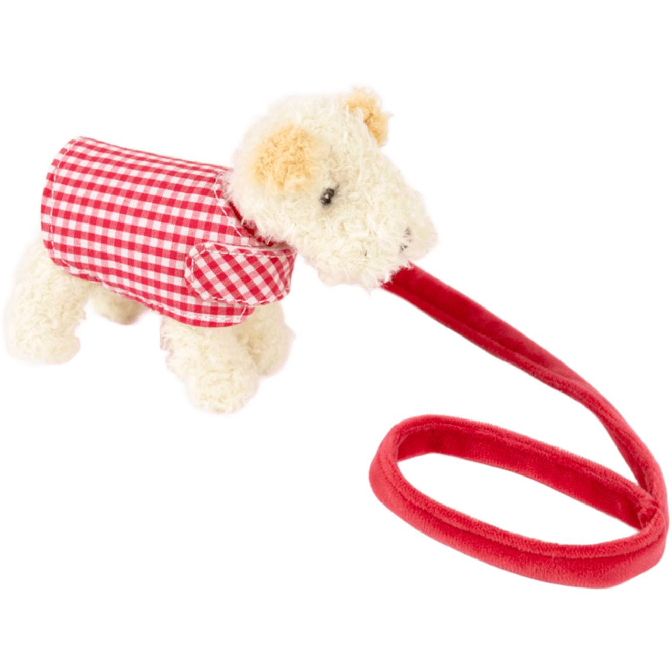 Peluche Elliot Le Chien Avec Manteau Et Laisse 21 X 18 Cm Beige, Rouge, Blanc