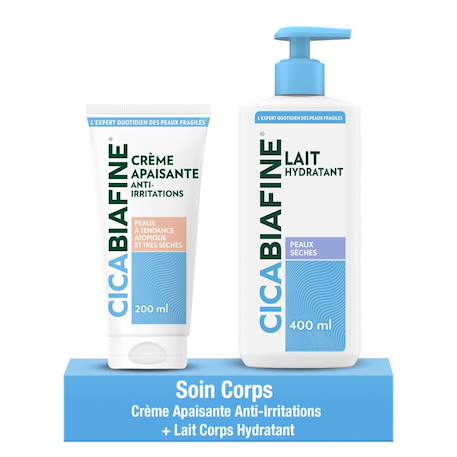 Biafine - Duo Hydratation & Apaisement Corps – Crème Apaisante Anti-irritations 200 Ml & Lait Hydratant 400 Ml Cica Multicolore