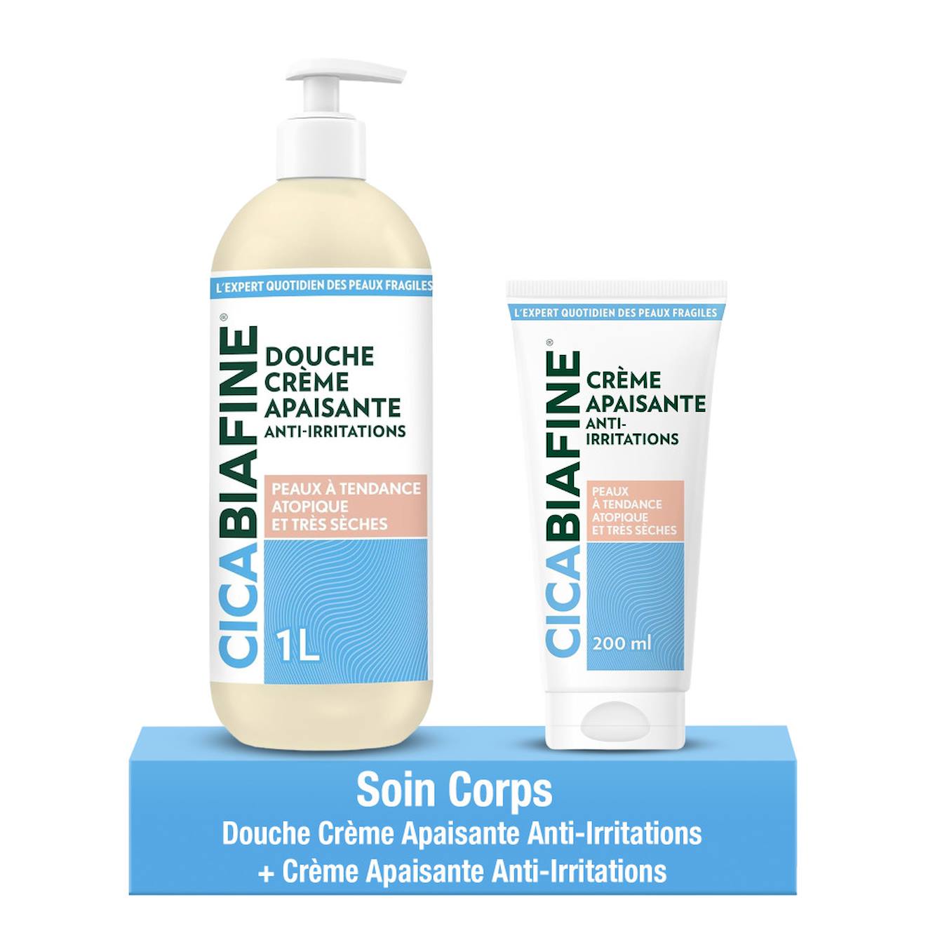 Duo Apaisant Peaux Très Sèches – Douche Crème Apaisante 1 L & Crème Apaisante 200 Ml Cica Multicolore (Biafine) - Couverture