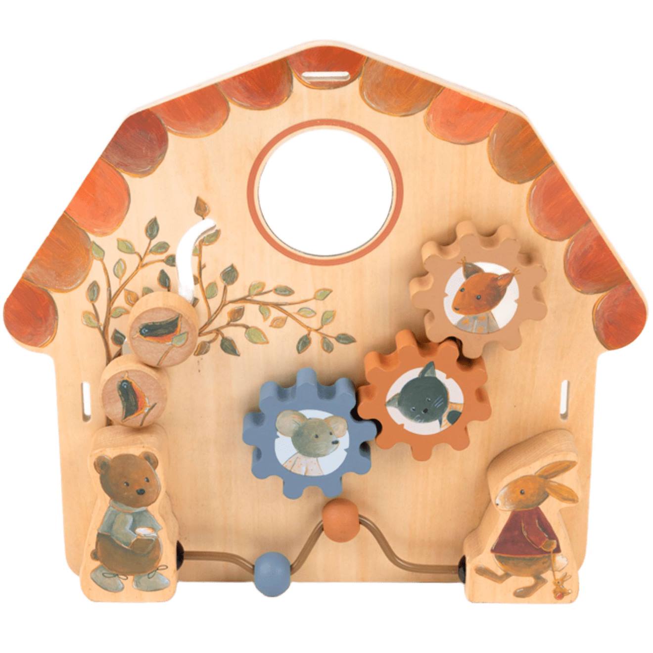 Tableau D'activités Bébé En Bois Beige, Orange, Bleu