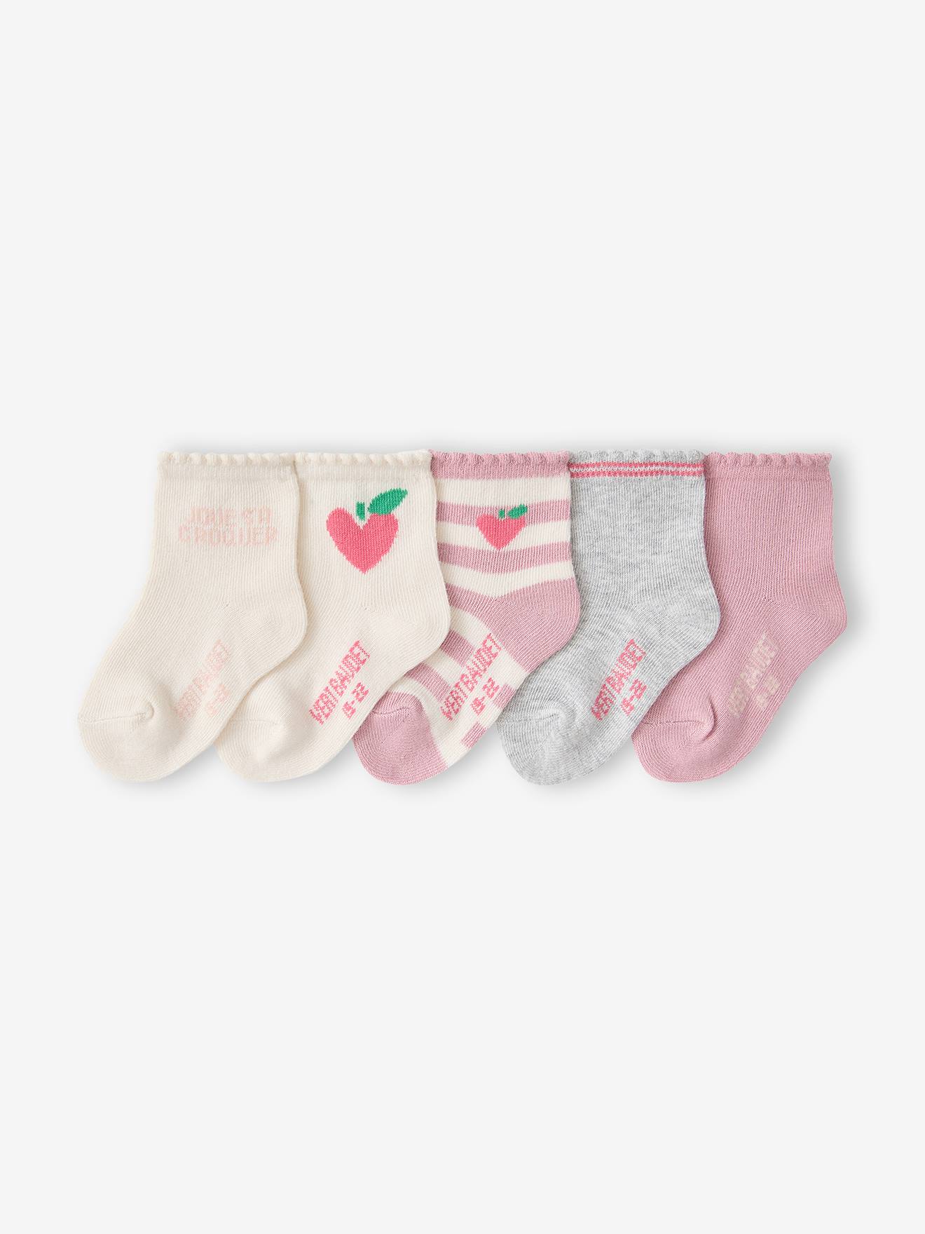 Lot de 5 chaussettes bébé fille vieux rose
