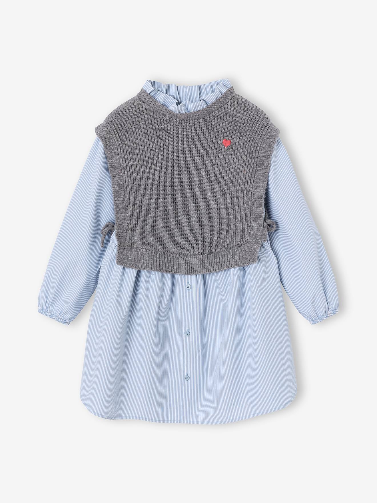 Robe-chemise fille effet 2 en 1 gris chin 33$