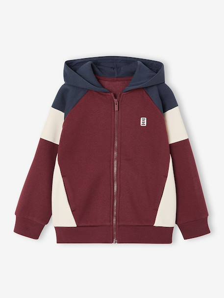 Sweat zippé garçon capuche coloblock bleu moyen+bordeaux+gris chiné+ocre+vert 5 - vertbaudet enfant 