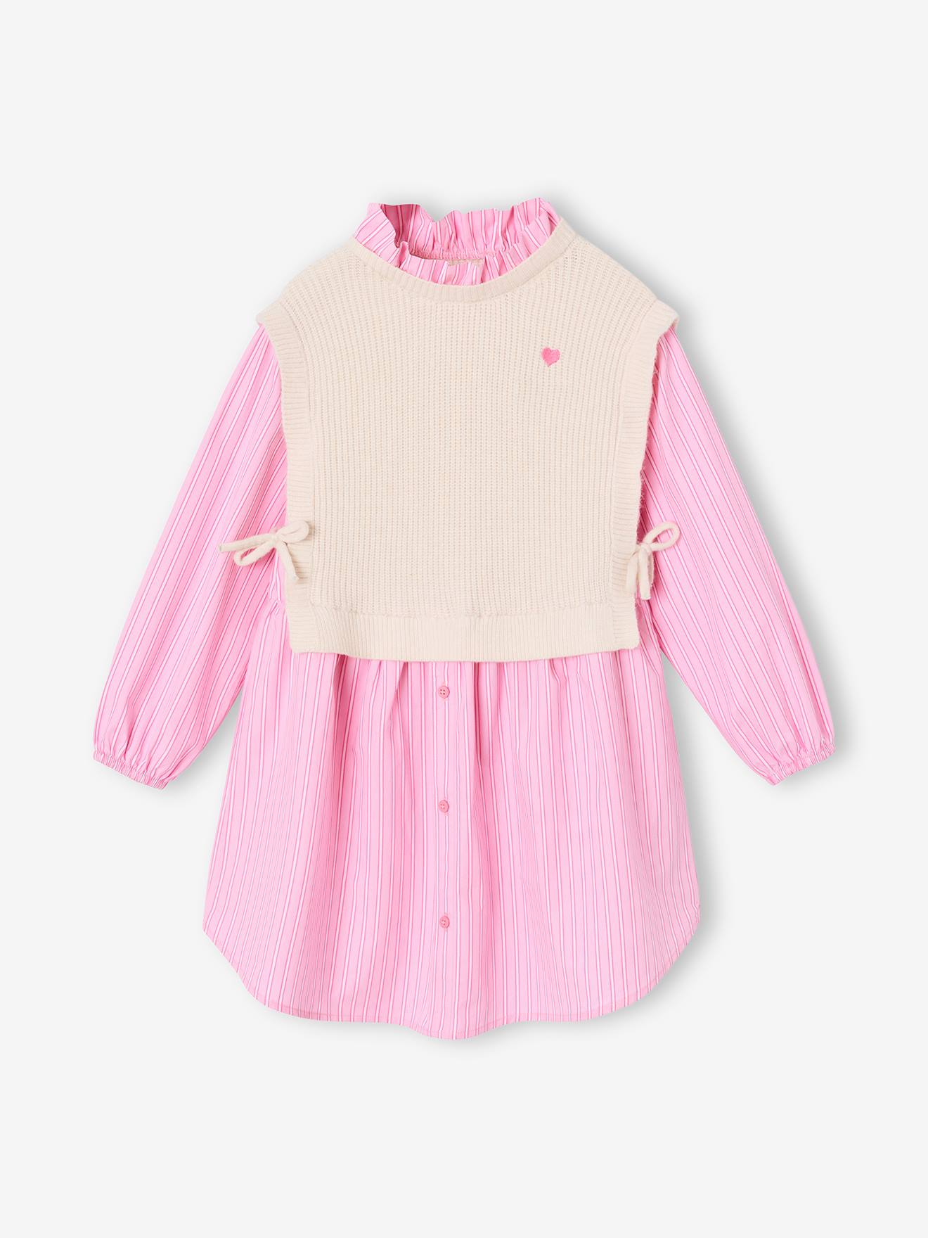 Robe-chemise fille effet 2 en 1 écru