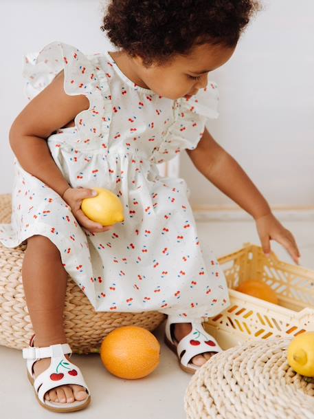 Robe Bebe Fille Manches Courtes Volantees Tout Imprimee Ivoire Vertbaudet