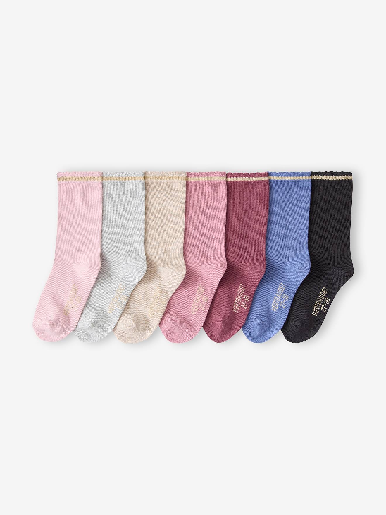 Lot de 7 paires de mi-chaussettes fille lurex mauve