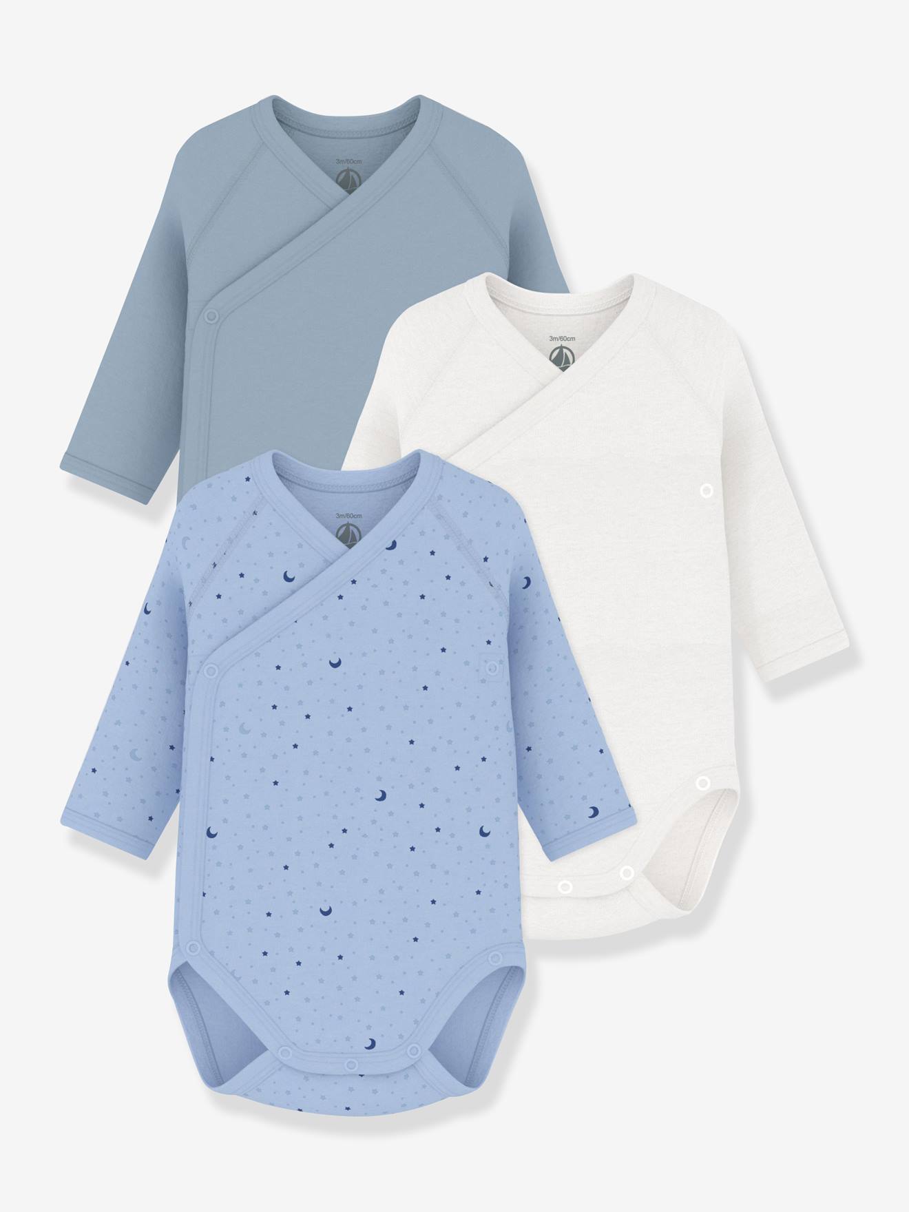 Lot 3 bodies croisés manches longues bleu