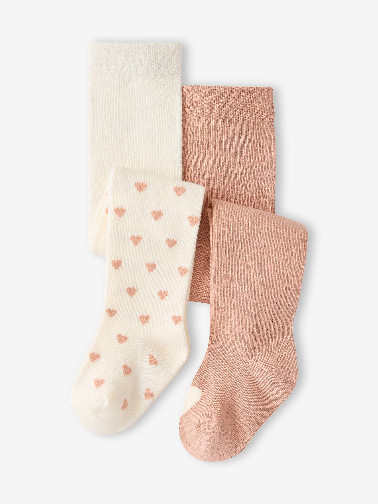 Lot de 2 paires de collants bb fille motifs coeurs beige 13$