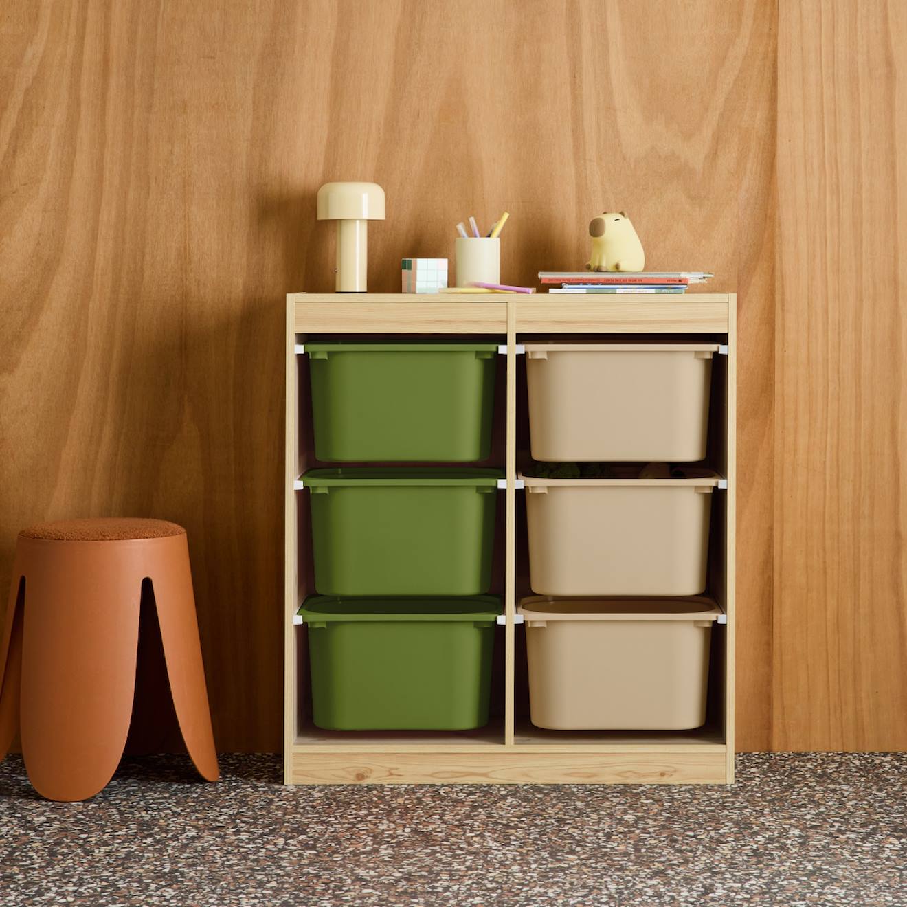 Sora - Children's Storage Unit With 6 Storage Bins Vert Olive