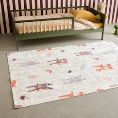-Tapis intérieur enfant blanc imprimé animaux thème automnal - ravon