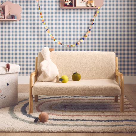 sweeek - Banquette Scandinave Enfant En Bois Et Tissu Bouclette 2 Places Beige