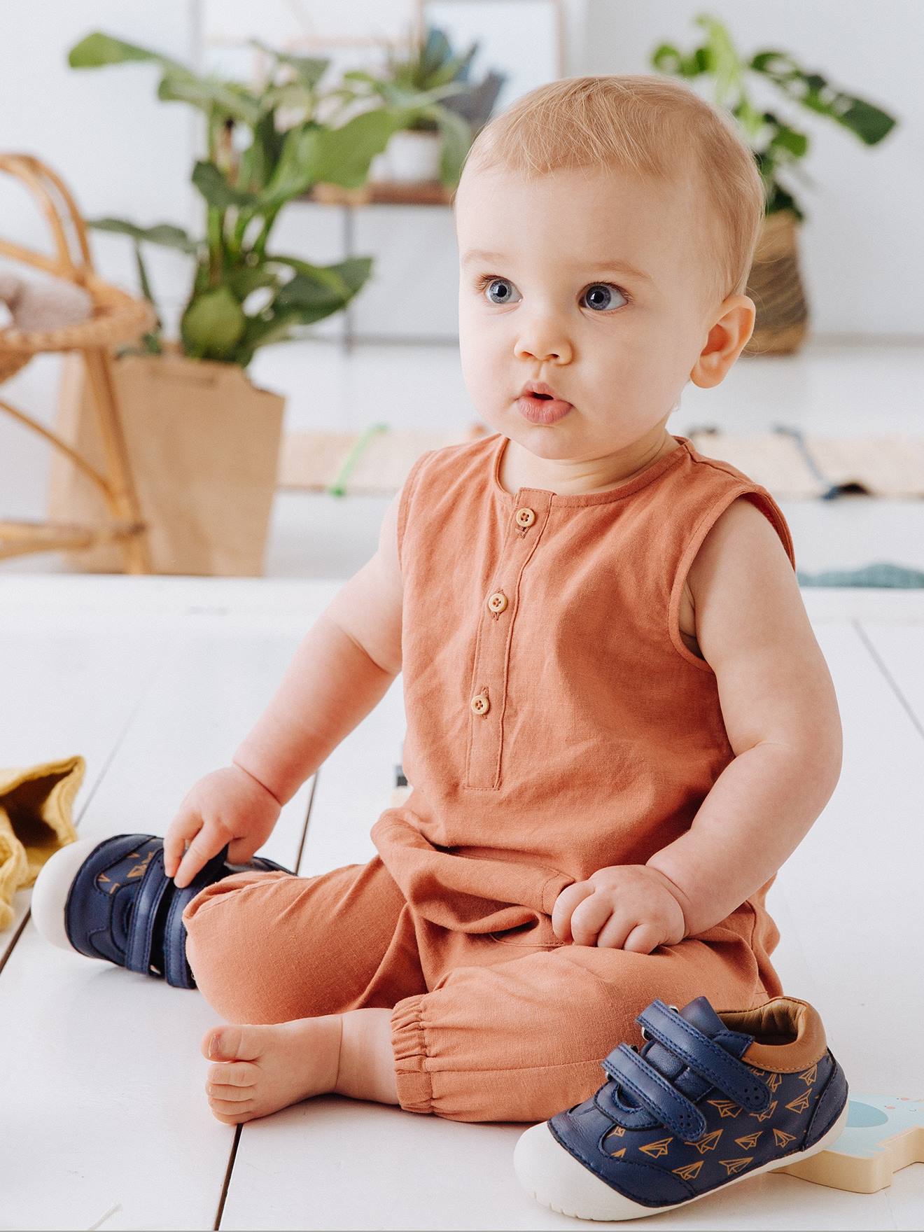 Chaussons 4 Pattes Bebe Garcon En Cuir Bleu Marine Vertbaudet