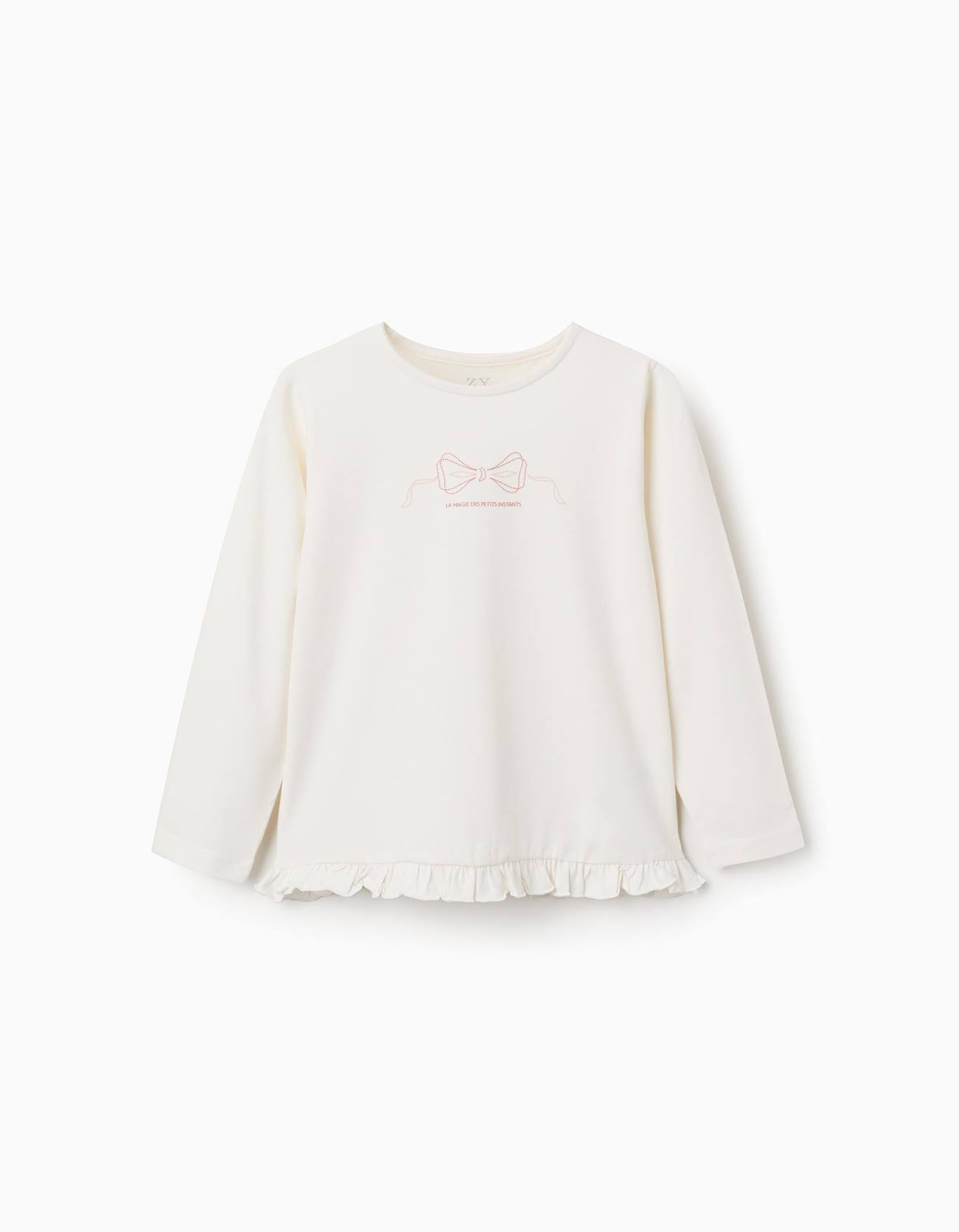 T-shirt En Coton Manches Longues Avec Imprim Et Ourlet Volant Blanc 15 €