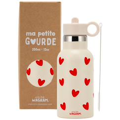 Puériculture-Repas-Gourde isotherme crème-cœurs rouges (350 ml)