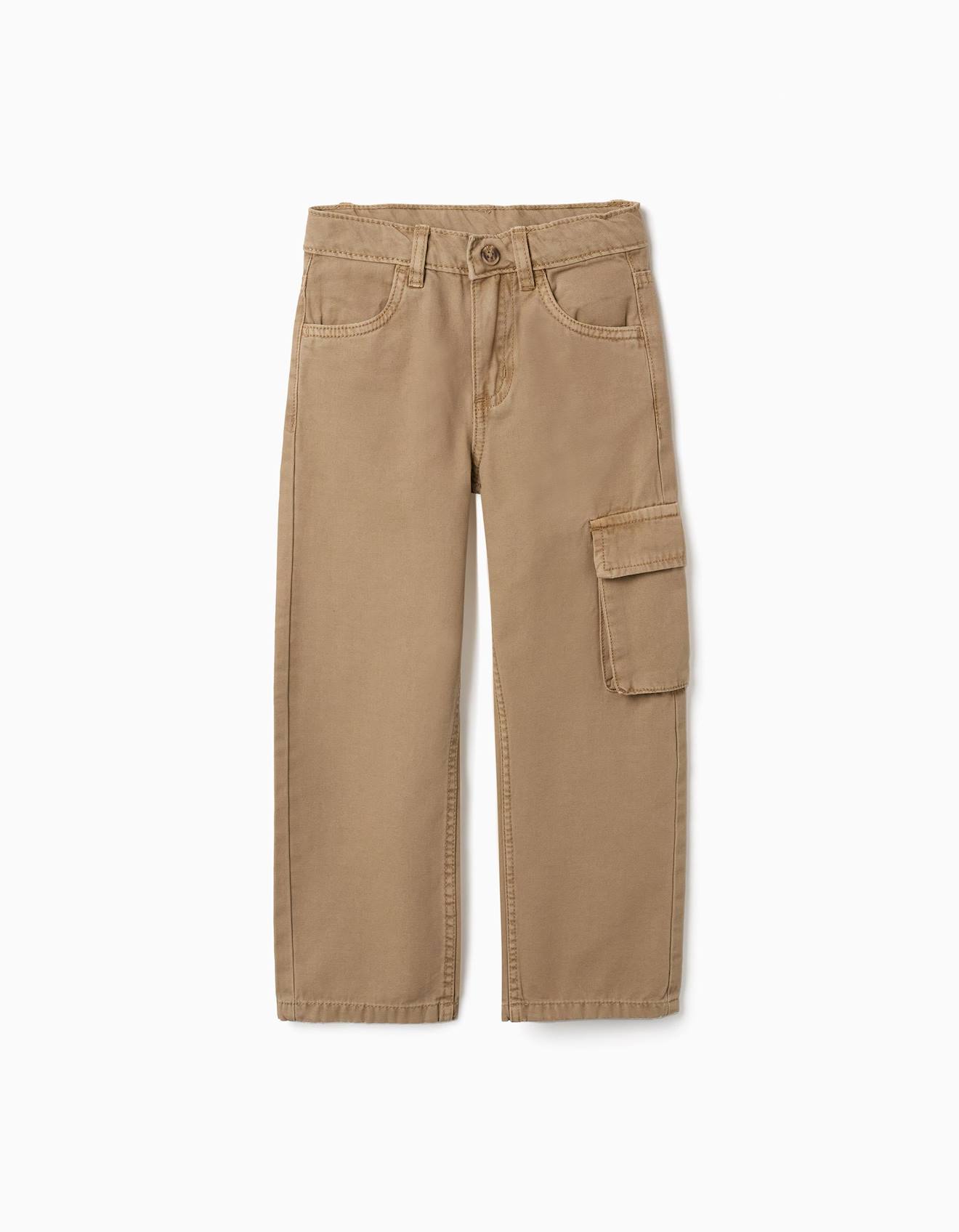 Pantalon En Coton À Coupe Droite Avec 5 Poches Beige