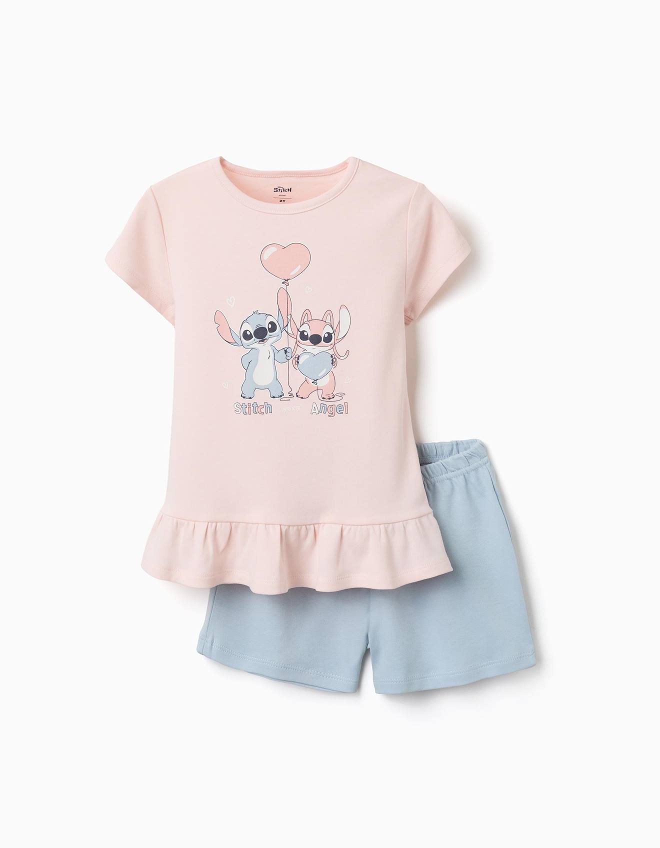 Pyjama Court Avec Imprimé Stitch Qui Brille Dans Le Noir Rose Clair