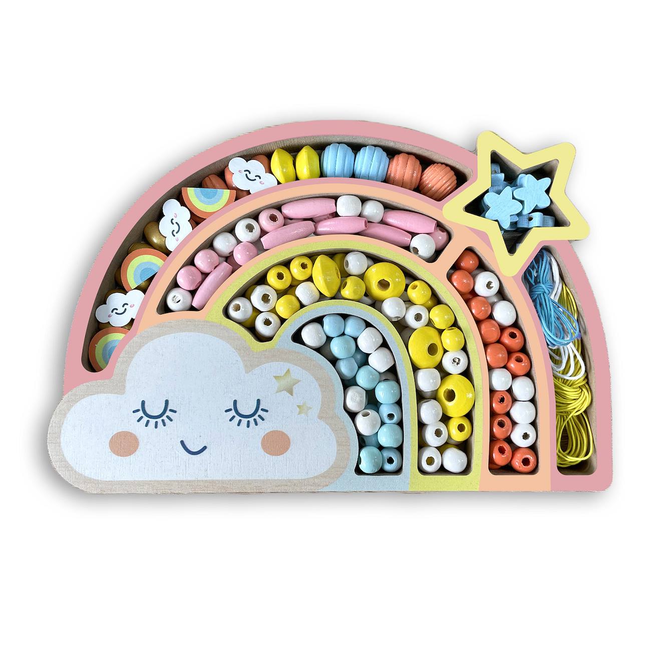 Sycomore Coffret Perles en Bois Arc en Ciel Rose