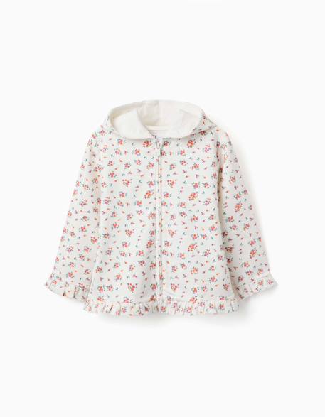 Fille-Pull, gilet, sweat-Gilet-Sweat zippé en molleton à capuche avec motif floral