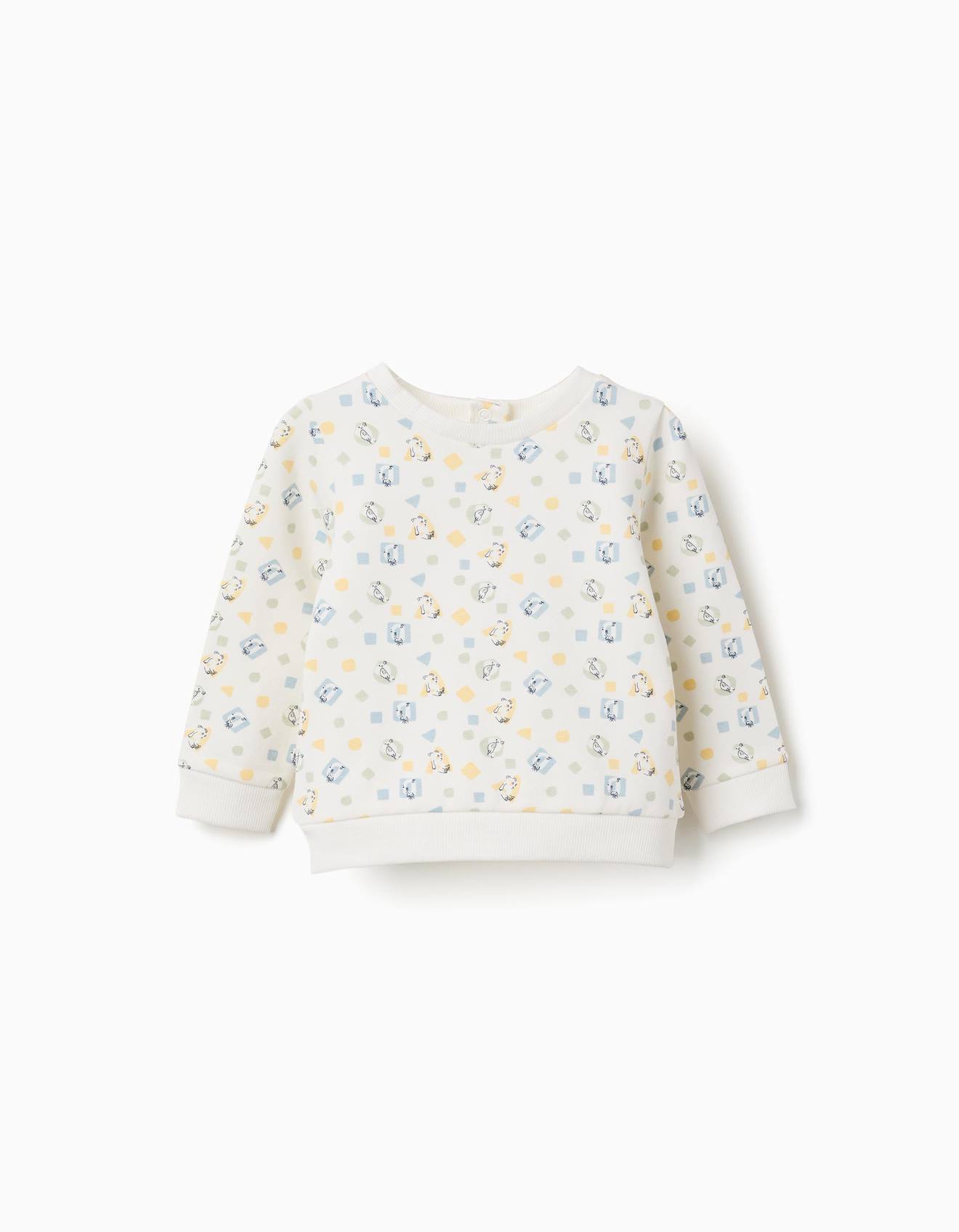 Sweat En Coton Peigné Avec Motif Coloré Blanc