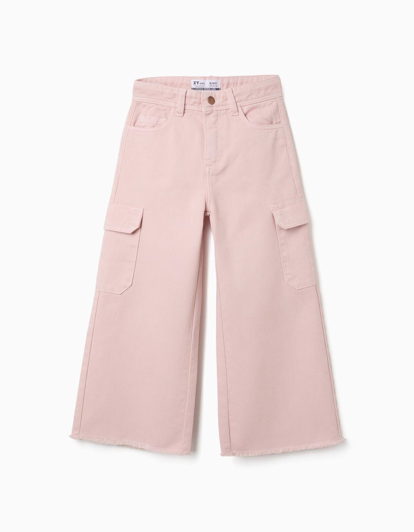 Pantalon Jambe Large En Serg Avec Poches Cargo Rose 33$