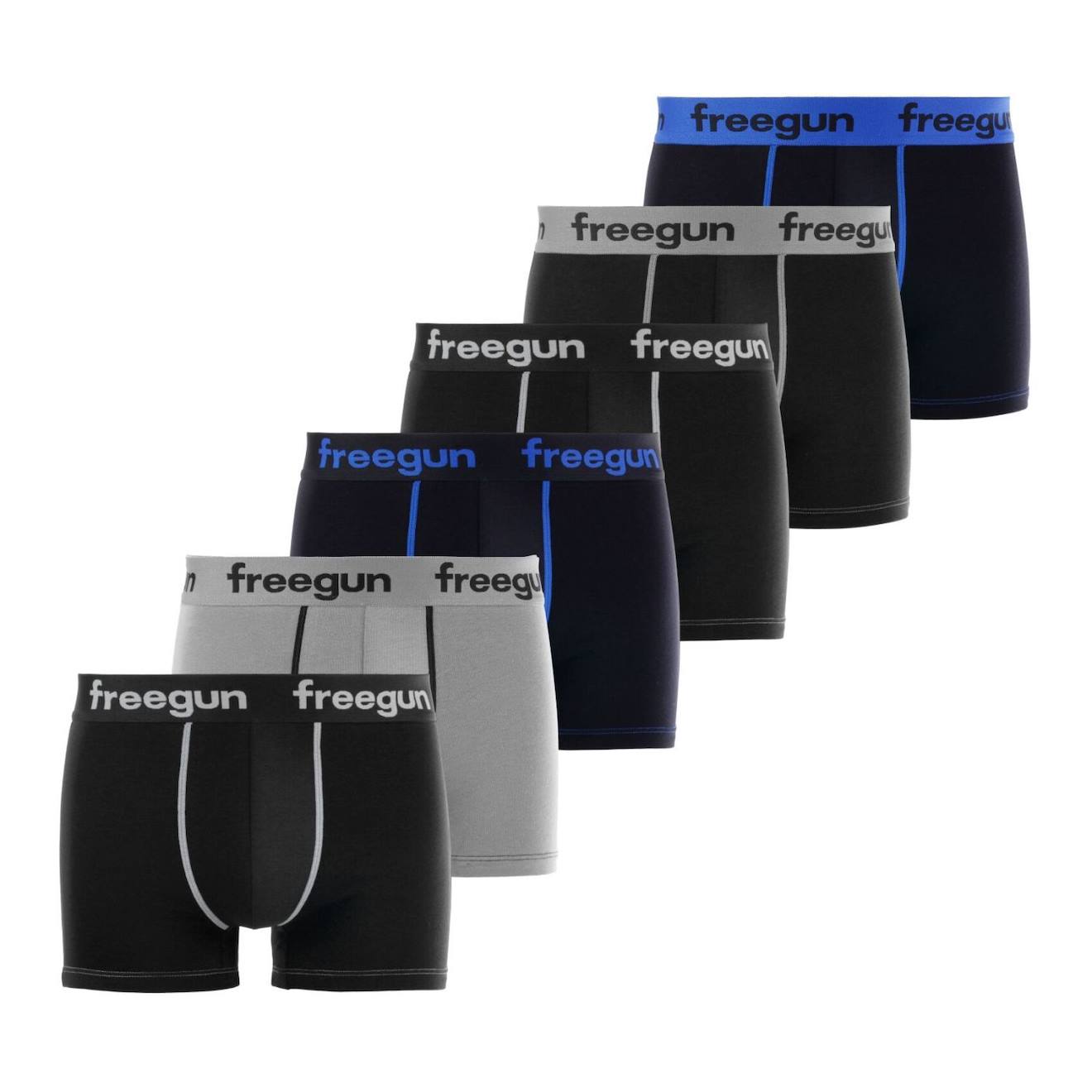 Lot De 6 Boxers En Coton Uni Noir/gris/bleu/blanc