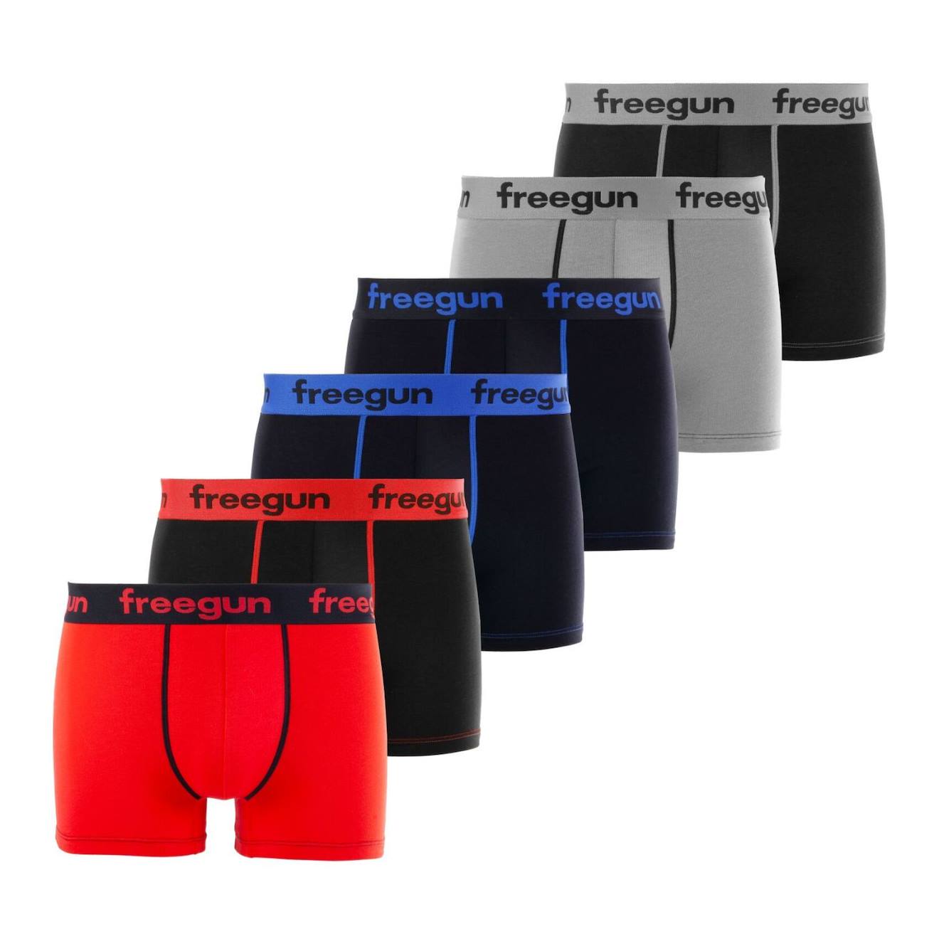 Lot De 6 Boxers En Coton Rouge/noir/bleu/gris