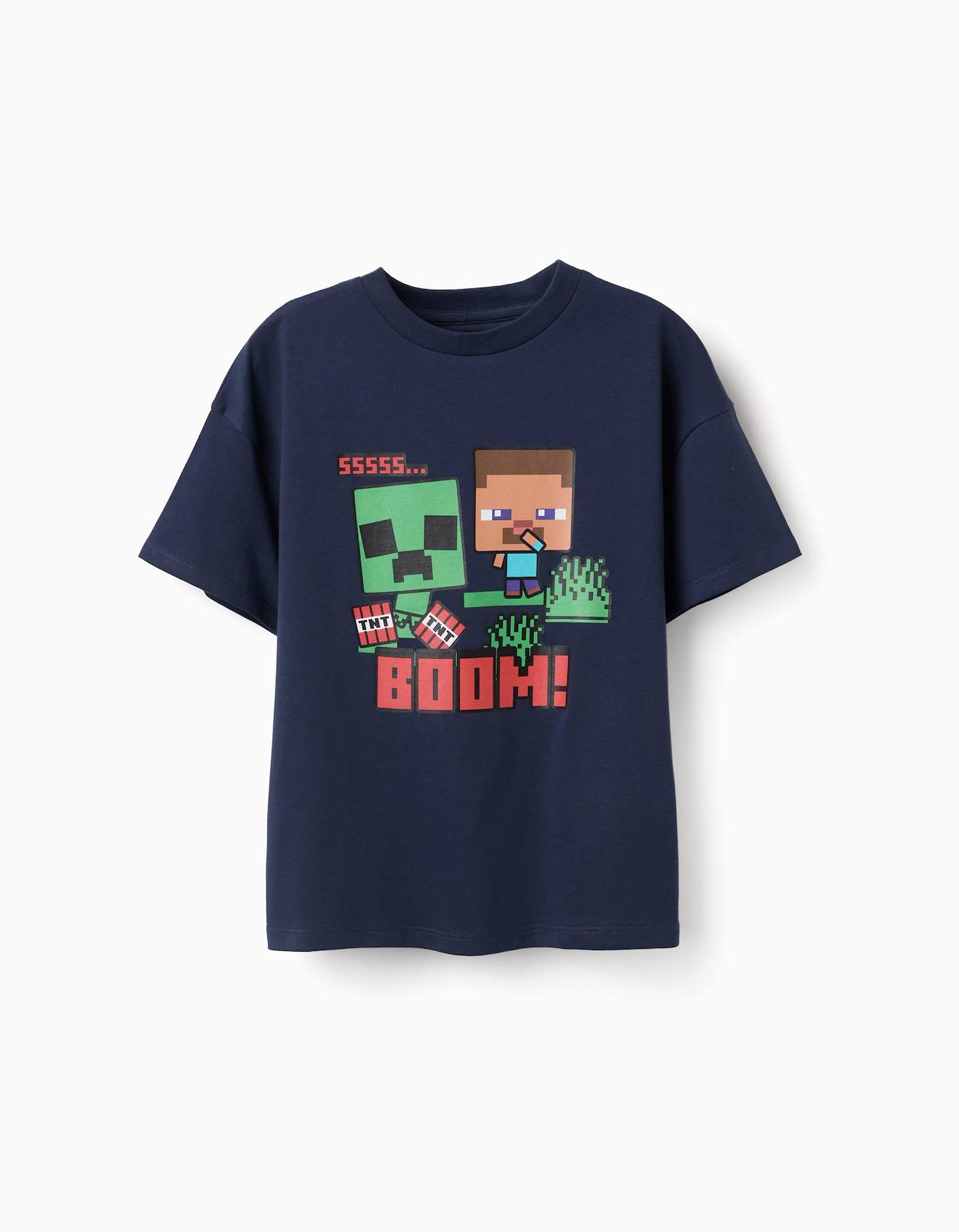 T-shirt En Coton Avec Imprims Minecraft Bleu Fonc 19$