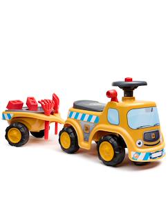 -Porteur chantier avec assise ouvrante et volant directionnel avec klaxon, remorque et jeux de sable