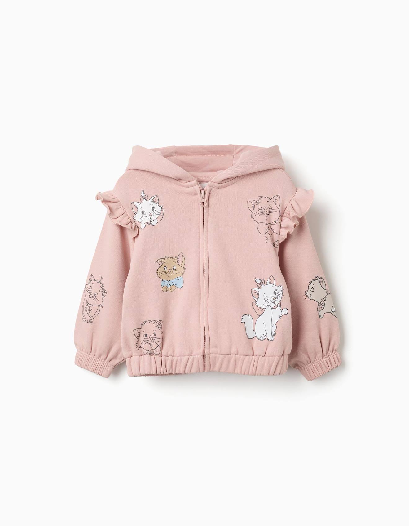 Sweat Zippé En Coton Peigné À Capuche Et Imprimés Les Aristochats Mauve Clair