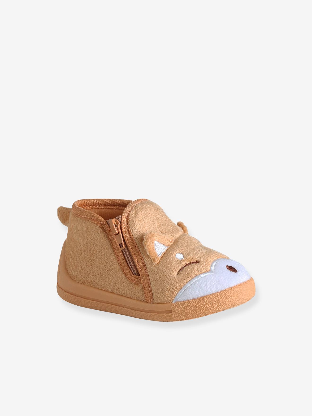 Chaussons zippés bébé en toile beige Chaussons zippés bébé en toile beige