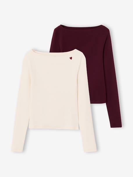Fille-Lot de 2 t-shirts en côtes fille